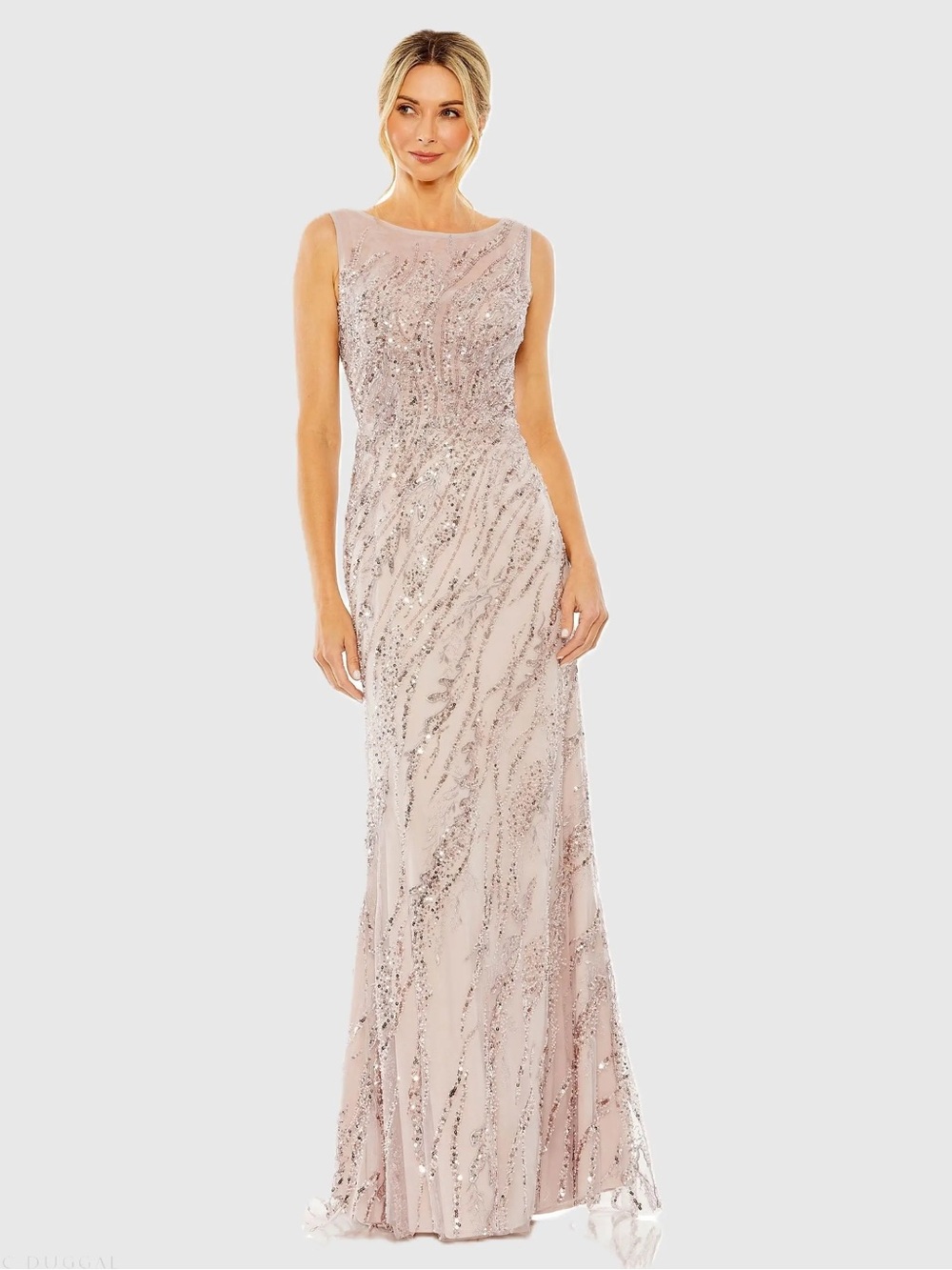 Mac Duggal 20518 Pink Sleeveless Embellished Boat Neck Gown sz 6